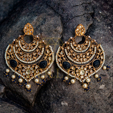 Kundan Antique Gold Dangler Earrings Zayn Luxury Jewellery